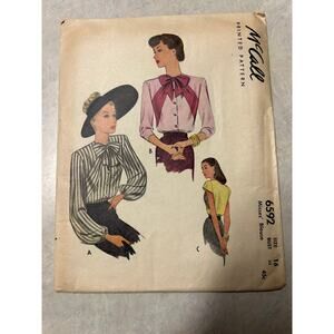 Vintage 1946 McCall Pattern #6592 Misses Blouses Size 16 HTF